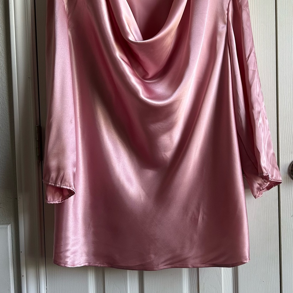 Ashley Stewart pink satin cowl neck blouse - Picture 3 of 5